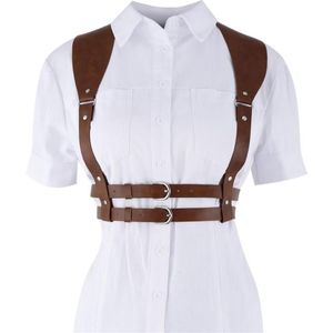 Belts 2022 Fashion Punk Brown Leather Harness Belt Strap Girdle Sexy Women Handmade Decorative Shirt Dress Vest207A