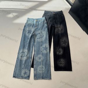 Kvinnliga jeans broderade denim byxor designer hög midja raka ben baggy mode byxor