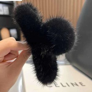 Barrettes Barrettes Headwear Hair Accessories Real Mink Fur Barrettes Winter Fluffy Hair Cl Elegant Acrylic Hairpins Clip Crab Headwear For