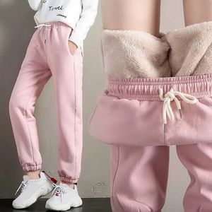 Women Winter Warm Sweatpants Trousers Fleece Plus Size Long Thicken Laziness Pants Fashion Casual Soild Color Outerwear Leggings 231225