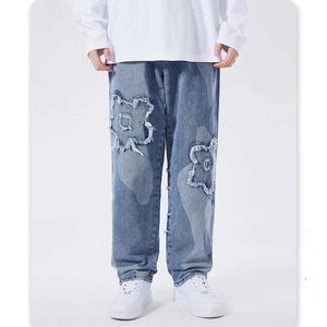 Herr jeans streetwear wide ben hip hop vintage höst casual denim byxor high street applikationer lösa baggy raka män pantst3o7