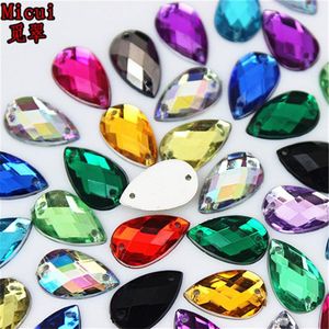 300st 8 13mm Sying Akrylkristaller Drop Rhinestone Flat Back Pärlor Strass Sew On Stones ädelstenar för DIY Dress Crafts ZZ52305W