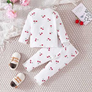 Наборы одежды детские наборы для детской новорожденной девочки 1-18 месяцев пижамы с длинным рукавом пижам наряд вишневой припечатки малыша для детской одежды для ребенка