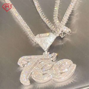 Hiphop Bling Chain Custom Letter Name Sterling Sier Iced Out Vvs Moissanite Pendant