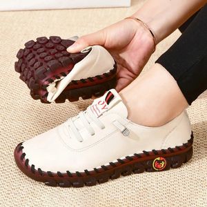 Frauen Turnschuhe Vintage Atmungsaktive Flache Schuhe Plattform Loafers Lace Up Leder Slip-On Fashion Casual Mom Schuh Zapatos Mujer 231225