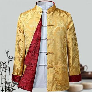 Herrenjacken Chinesischen Stil Männer Tang-Anzug Mantel Retro Langarm Reversible Hemd Stehkragen Vintage Jacke Für Den Alltag