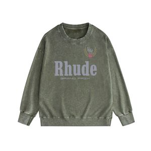 Rhude Graphic Crewneck Sweatshirt Seater Leng Sleeve Green Mens Streetカジュアルコットンブラックヒップホップジャンパーカジュアルジャケットサイズs-xxl