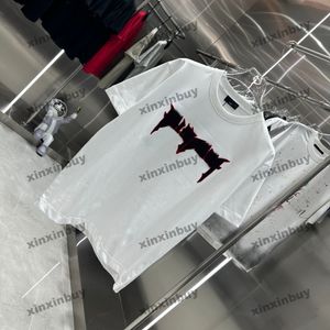 Xinxinbuy 2024 Men Designer Tee Tシャツレタータオル刺繍乗組員首短袖女性ブラックホワイトブルーXS-3XL