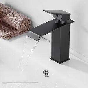 Bathroom Sink Faucets Black Faucet Stainless Steel Waterfall Washbasin And Cold Mixer Tap For Kitchen Basin Vanity