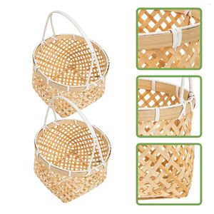 Set di stoviglie 2 pezzi cestino di frutta portatile Bamboo Vaso rustico intrecciato intrecciati piccoli fiori di fiori che raccoglie un contenitore per snack per bambini per bambini