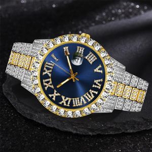 Mrożona zegarek luksusowa marka pełne diamentowe zegarki męskie aaa cZ kwarcowy zegarek Waterproof Hip Hop Male Clock Prezent dla Me258W