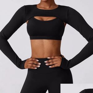 Cotovelo Joelheiras Mulheres Mangas Compridas Elásticas Sol UV Proteção Mão Er Cor Sólida Frente Aberta Cropped Cardigan Top Running Sports Arm Dr Dh4Vf