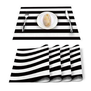 Listras preto branco simples padrão tapete de mesa cozinha decoração placemat guardanapo para acessórios de jantar de casamento 231225