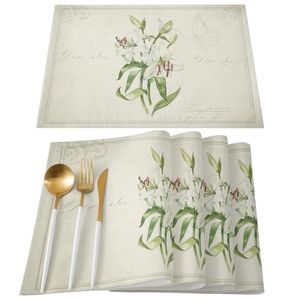 Vintage Country Plants Lilies Table Mat Wedding Holiday Party Dining Placemat Kitchen Accessories Napkin 231225