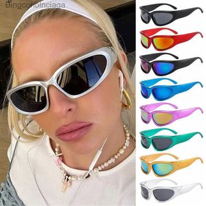 Sunglasses Y2K Wrap Around Sunglasses Futuristic Oval Sports Sun Glasses 2022 Trendy Fashion Shades Vintage Punk Goggle EyewearL231225