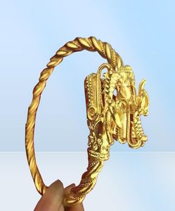 Мужской дракон на головку желтого золота, заполненный браслет хип -хоп, регулируемый Y2008104117793