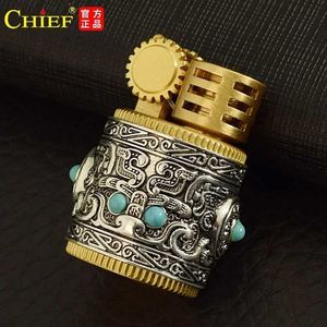 CHIEF New Brand Kerosene Lighter Collectible Silver Armor Fun Portable Retro Creative Windproof Smoking Accessories Mens Gift