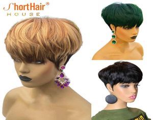 Moda güzellik rengi vurgulamak insan saç peruk pixie kısa kesim bob peruk siyah kadınlar yeşil bal sarışın dantel ön peruklar s08267041888