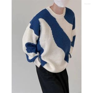 Мужские свитера мужчины Хараджуку негабаритный свитер Осень свободный лоскутный вязаный вязаный вязаный вязаный вязаный вязаный