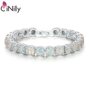 CiNily White Fire Opal Stone Chain Link Bracelet Bangles Silver Plated Luxury Larger Boho Bohemia Summer Jewelry Gifts for Women 231225