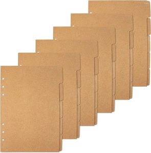 6 Hoes Kraft Paper Binder Index Página Tab Cards Divisadores para Agenda Planejador Escola Escola Oficial Livro Longo Separador