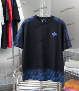 Xinxinbuy 2024 Men Designer Tee T Shirt حرف مزدوج طباعة روما طاقم الرقبة قصيرة الأكمام من القطن الأسود أبيض أزرق XS-3XL