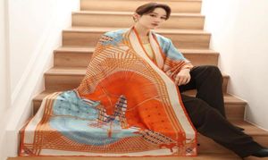 Halsdukar 2022 Spring och Autumn Patchwork Color Printed Thin Silk Scarf Women039S Midlength Sun Protection Holiday Shawl Beach 9110356