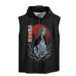 東京・レヴァージーズトップマイキー特大Tシャツアニメプリントタンクトップ男性女性カジュアルベストチフユフード付きノースリーブシャツ