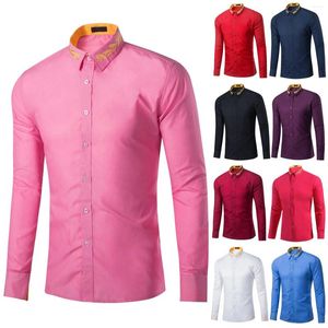 Camisas casuais de camisa de casual Autumn Collar Retro bordou a cor de lapela sólida de manga longa de manga curta T para homens y2k