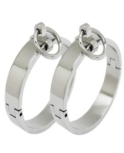 Polished stainless steel lockable slave wrist and ankle cuffs bondage restraints bracelet with removable O ring6402107