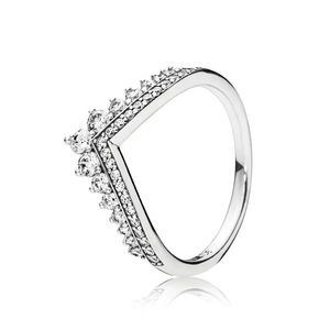 Clear CZ Diamond Princess Wish Ring Set Original Box for 925 Sterling Silver Women Girls Wedding Crown Rings