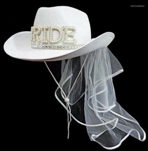 Berets Bride Cowgirl Hat With Veil Novelty Cowboy Summer Beach Long Western Fancy Dress Accessory9431244