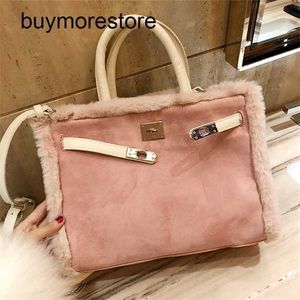 Bolsa de camurça Birrks 7A Top Couro Genuíno Feito à mão Moda Inverno Pele de Coelho Único Ombro Fosco Fosco5QD4LL13