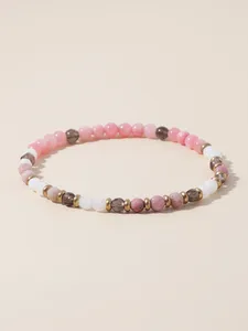 Strand Oaiite 4mm Cut Pink Crystal Porcelain White Stone Armband Women's Tea Red Mönster Oregelbundet pärla mode