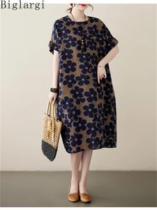 Abiti da festa oversize 2023 Summer Chic Cotton Flower Loose Women Dress Retro Casual Woman Korea Ladies Floral Midi