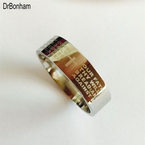 Silver english bible ring 8mm 316 Titanium Steel white gold color cross Letter prayer bible wedding band ring men women253Z