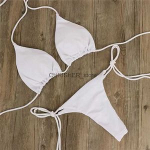 Bikinis set seksi katı kadınlar yazlık mayo bikini sutu kravat tarafı G-string ton plaj takım elbise mayo mayo yüzme takım elbise231225