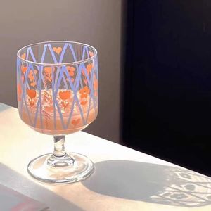 Glasses Wine Glasses 300Ml Korean Tulip Daisy Wine Glass Juice Cup Printing Flower Patterns Cosmos Flower Tumbler Drinking Set Gift Cold D