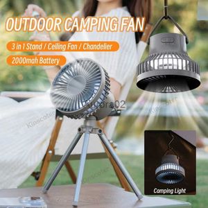 Ventiladores elétricos KINSCOTER Ventilador de acampamento portátil recarregável Circulador de mesa Ventilador elétrico de teto sem fio com banco de potência LED Tripé de iluminação YQ231225