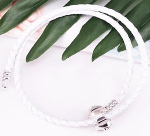 Poments Double Woven Leather Bracelet -Ivory White Authentic 925 Sterling Silver Style Jewelry 590745CIW -D Bracelet4164656