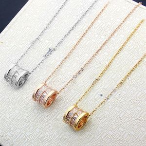 New Arrive Fashion Classic Lady 316L Titanium steel 18K Plated Gold Necklaces With Double Rows Strip-type Diamond Pendant 3 Color304U