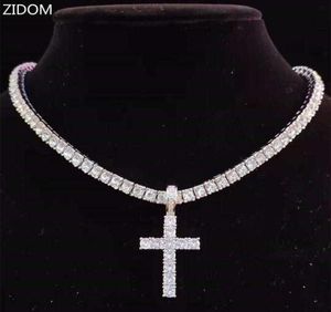 Hänge halsband män kvinnor hip hop cross halsband med 4mm zirkon tenniskedja isad ut bling hiphop smycken mode gåva9612405