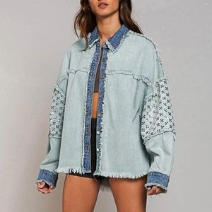 Damenjacken Jean Jean Jacket Basic Button Down Saded Long Sleeves Vintage Sweatshirts Herbst -Oberbekleidung für Frauen