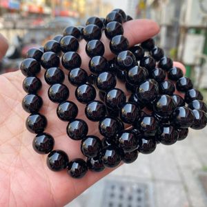 Strand Natural Black Agates Onyx Bracelet Round Beads Crystal 1pc Bracelets Unisex Wrist Jewelry Drop