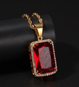 Gold Plated Mens Hip Hop Jewelry Blingbling Ruby Pendan Necklace European and American Style Crystal Hiphop Chain Necklaces5626828