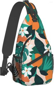 Zaino arancione foglie astratte sacchetti di fionda viaggiare trasversale torace al petto daypack borse casual per donne con cinturino