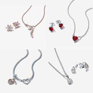 Дизайнерские ожерелья для женщин Розовое золото Подвеска Высококачественная ключиная цепь DIY FIT Pandoras Me Red Love Серьги с серьгами
