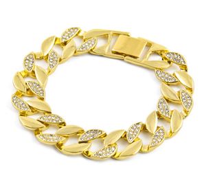 Hip Hop Jewelry Men039S Iced Out Armband Luxury Simulated Half Diamond Bangles Gold Filled Miami Cuban Link Chain for Mens FA5815555