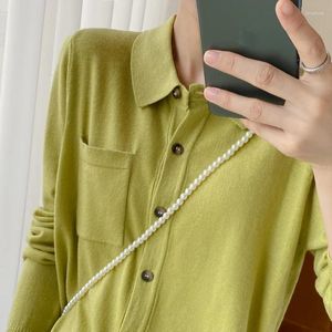 Women's Knits POLO Collar With Cardigan Women Thin Early Autumn Temperament Sweater Coat Age-Reducing French Lapel Wool Tend