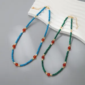 Pendanthalsband Beaded Necklace Originalitet Design Natural Stone Turquoise Hand Stick Tide Böhmen Enkel justerbar rispärla